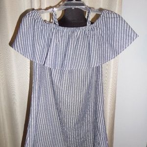 🌵EN CREME BLUE stripes Sz S Strapless DENIM dress